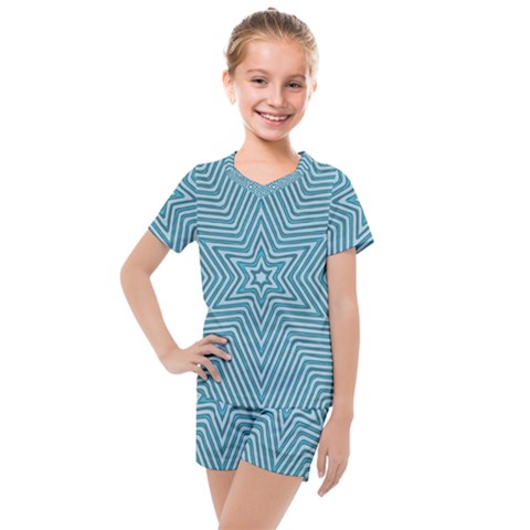 Lines Blue Repeating Textile Kids  Mesh Tee And Shorts Set by Wegoenart