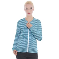 Lines Blue Repeating Textile Casual Zip Up Jacket