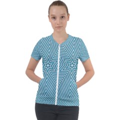 Lines Blue Repeating Textile Short Sleeve Zip Up Jacket by Wegoenart