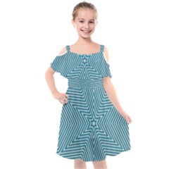 Lines Blue Repeating Textile Kids  Cut Out Shoulders Chiffon Dress by Wegoenart