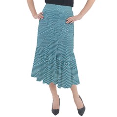 Lines Blue Repeating Textile Midi Mermaid Skirt