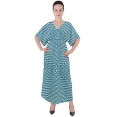 Lines Blue Repeating Textile V-neck Boho Style Maxi Dress