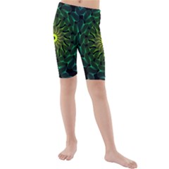 Abstract Ribbon Green Blue Hues Kids  Mid Length Swim Shorts by Wegoenart