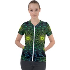 Abstract Ribbon Green Blue Hues Short Sleeve Zip Up Jacket by Wegoenart