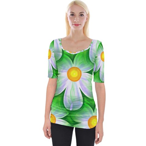 Seamless Repeating Tiling Tileable Flowers Wide Neckline Tee by Wegoenart