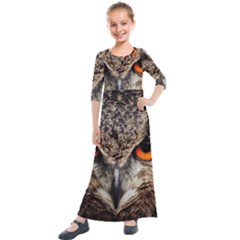 Owl Bird Eyes Eagle Owl Birds Kids  Quarter Sleeve Maxi Dress