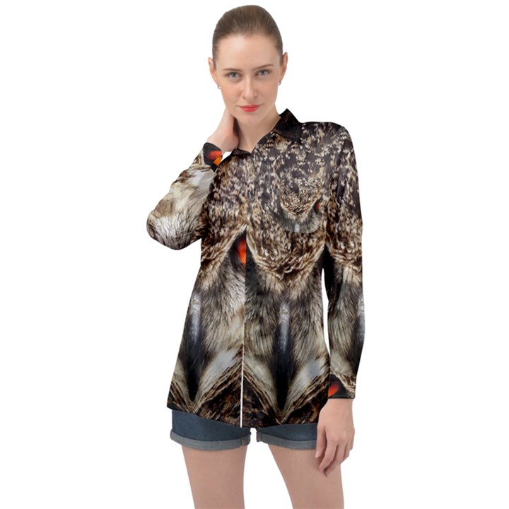 Owl Bird Eyes Eagle Owl Birds Long Sleeve Satin Shirt