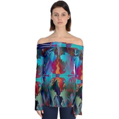 Background Sci Fi Fantasy Colorful Off Shoulder Long Sleeve Top by Wegoenart