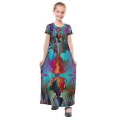 Background Sci Fi Fantasy Colorful Kids  Short Sleeve Maxi Dress