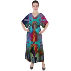 Background Sci Fi Fantasy Colorful V-neck Boho Style Maxi Dress