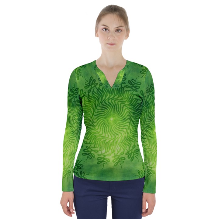 Pagan Mandala Seamless Tileable V-Neck Long Sleeve Top