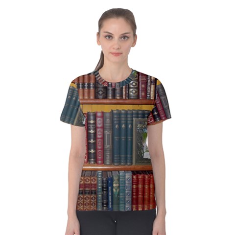 Books Library Bookshelf Bookshop Women s Cotton Tee by Wegoenart