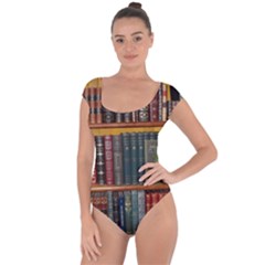 Books Library Bookshelf Bookshop Short Sleeve Leotard  by Wegoenart