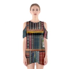 Books Library Bookshelf Bookshop Shoulder Cutout One Piece Dress by Wegoenart