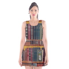 Books Library Bookshelf Bookshop Scoop Neck Skater Dress by Wegoenart