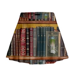 Books Library Bookshelf Bookshop Mini Flare Skirt by Wegoenart