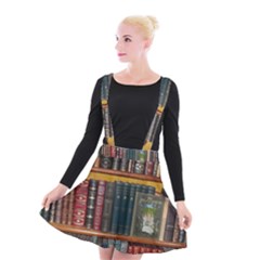 Books Library Bookshelf Bookshop Suspender Skater Skirt by Wegoenart