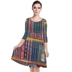 Books Library Bookshelf Bookshop Quarter Sleeve Waist Band Dress