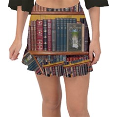 Books Library Bookshelf Bookshop Fishtail Mini Chiffon Skirt by Wegoenart