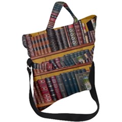 Books Library Bookshelf Bookshop Fold Over Handle Tote Bag by Wegoenart