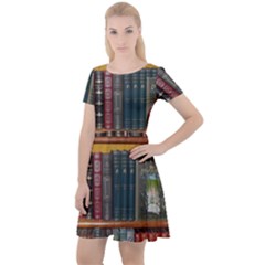 Books Library Bookshelf Bookshop Cap Sleeve Velour Dress  by Wegoenart