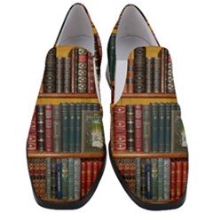 Books Library Bookshelf Bookshop Women Slip On Heel Loafers by Wegoenart