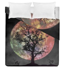 Full Moon Silhouette Tree Night Duvet Cover Double Side (queen Size) by Wegoenart