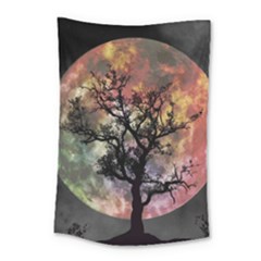 Full Moon Silhouette Tree Night Small Tapestry by Wegoenart