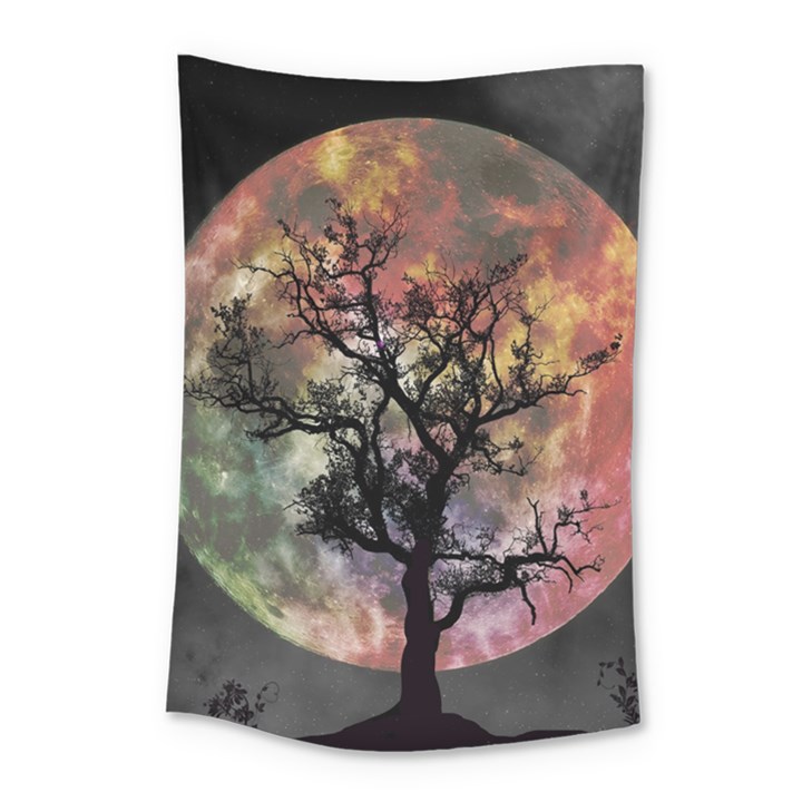 Full Moon Silhouette Tree Night Small Tapestry