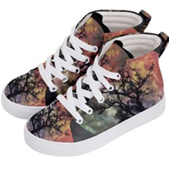 Full Moon Silhouette Tree Night Kids  Hi-top Skate Sneakers by Wegoenart