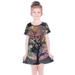 Full Moon Silhouette Tree Night Kids  Simple Cotton Dress by Wegoenart