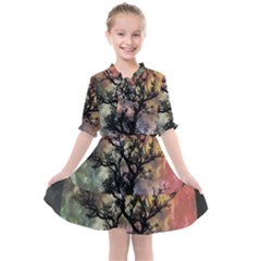 Full Moon Silhouette Tree Night Kids  All Frills Chiffon Dress by Wegoenart