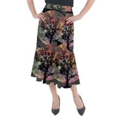 Full Moon Silhouette Tree Night Midi Mermaid Skirt by Wegoenart