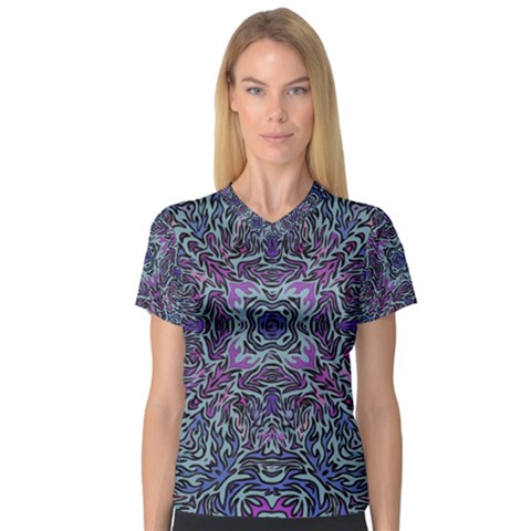 Pattern Fire Purple Repeating V-neck Sport Mesh Tee by Wegoenart