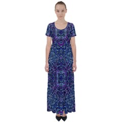 Pattern Fire Purple Repeating High Waist Short Sleeve Maxi Dress by Wegoenart