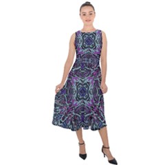 Pattern Fire Purple Repeating Midi Tie-back Chiffon Dress by Wegoenart