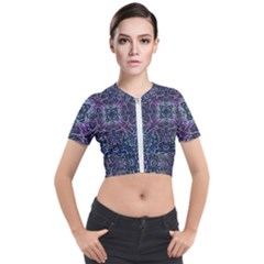 Pattern Fire Purple Repeating Short Sleeve Cropped Jacket by Wegoenart