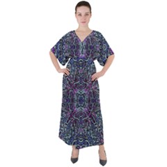 Pattern Fire Purple Repeating V-neck Boho Style Maxi Dress