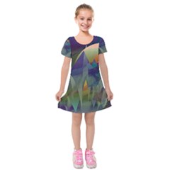 Mountains Abstract Mountain Range Kids  Short Sleeve Velvet Dress by Wegoenart