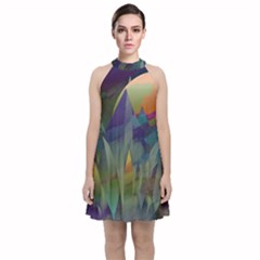 Mountains Abstract Mountain Range Velvet Halter Neckline Dress  by Wegoenart