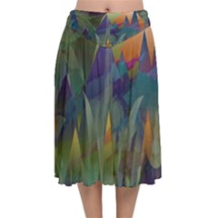 Mountains Abstract Mountain Range Velvet Flared Midi Skirt by Wegoenart