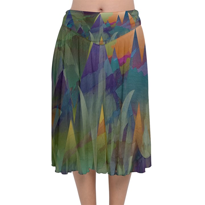 Mountains Abstract Mountain Range Velvet Flared Midi Skirt