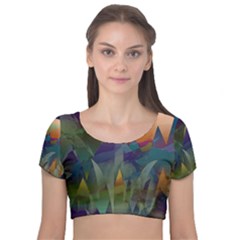 Mountains Abstract Mountain Range Velvet Short Sleeve Crop Top  by Wegoenart