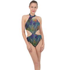 Mountains Abstract Mountain Range Halter Side Cut Swimsuit by Wegoenart