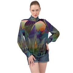 Mountains Abstract Mountain Range High Neck Long Sleeve Chiffon Top by Wegoenart