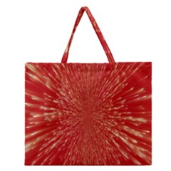 Rays Pattern Center Abstract Red White Zipper Large Tote Bag by Wegoenart