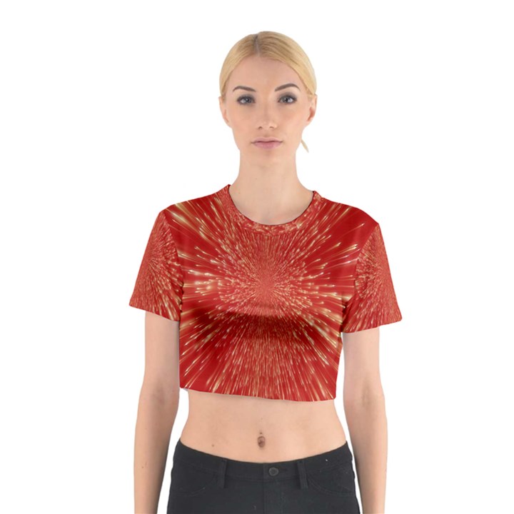 Rays Pattern Center Abstract Red White Cotton Crop Top