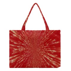 Rays Pattern Center Abstract Red White Medium Tote Bag by Wegoenart