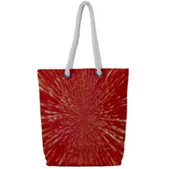 Rays Pattern Center Abstract Red White Full Print Rope Handle Tote (small) by Wegoenart