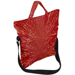 Rays Pattern Center Abstract Red White Fold Over Handle Tote Bag by Wegoenart